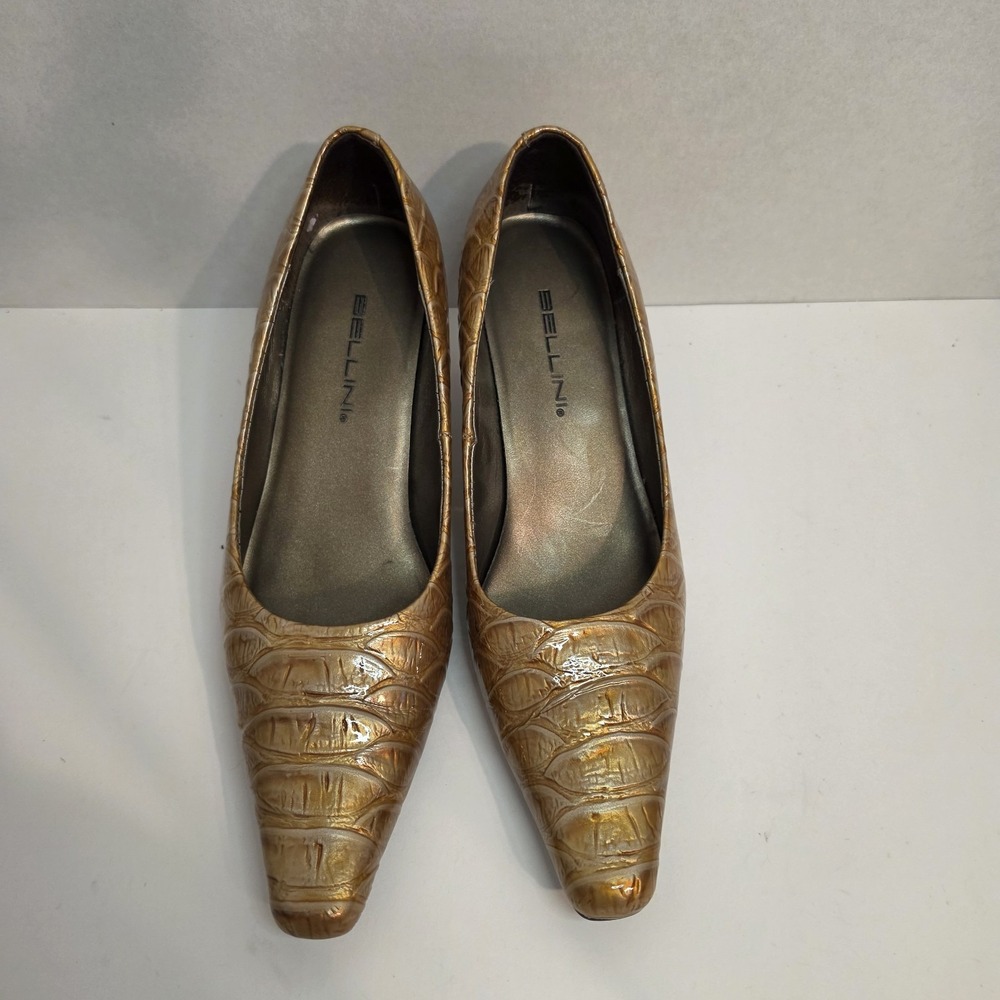 Bellini Oscar Women's Pumps Size 10M LT Gold Croc Embossed Kitten Heel Dress... - Picture 9 of 9